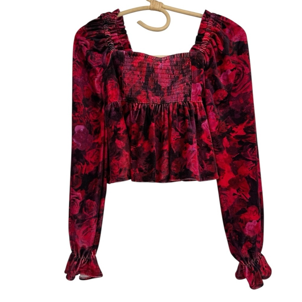 C&V Chelsea & Violet Crimson Red Black Rose print Rose Petail Girls L 10/12 NEW - Picture 10 of 11